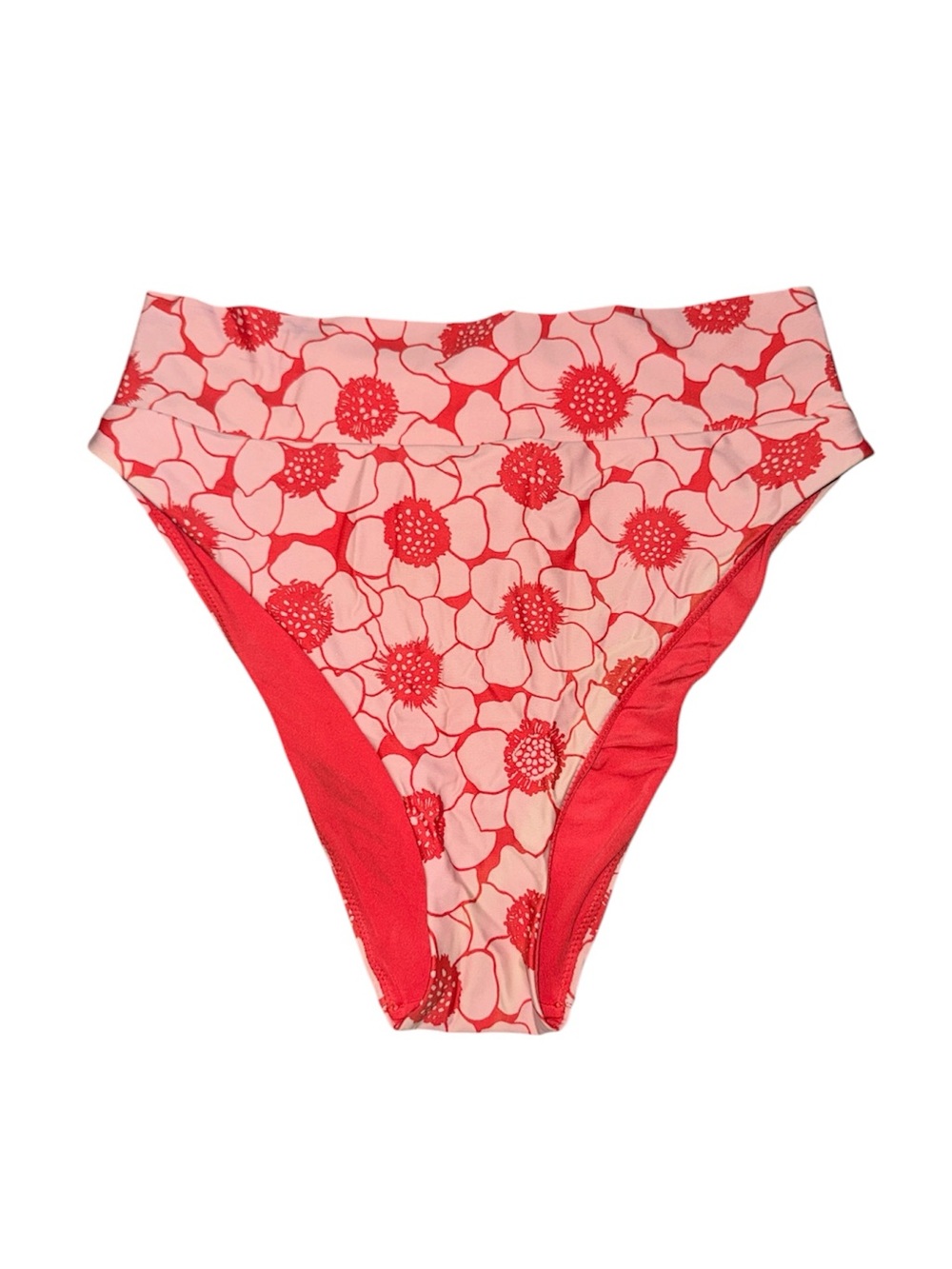 Aerie pink and red floral high cut cheeky bikini bottoms women’s size large